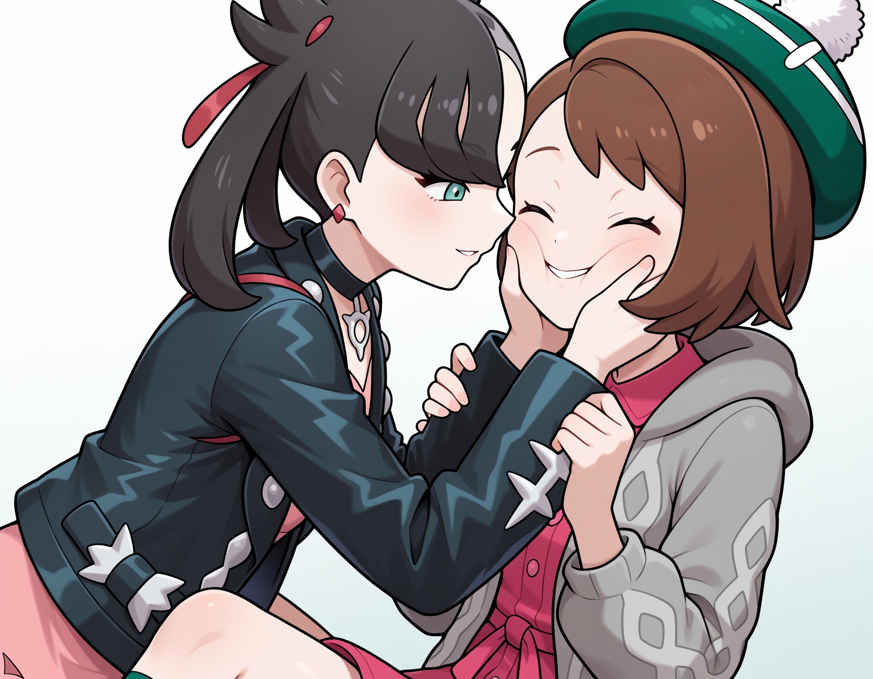 2girls,  hands on another's cheeks,  cheek squash on Tensor.Art