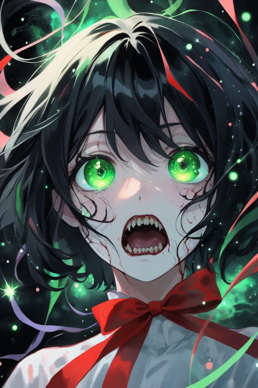black hair,  short hair,  green eyes on Tensor.Art