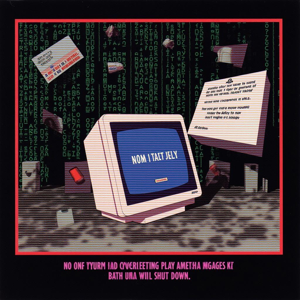 A surreal and nostalgic depiction of the classic error message: 'This program has performed an illegal operation and will...
