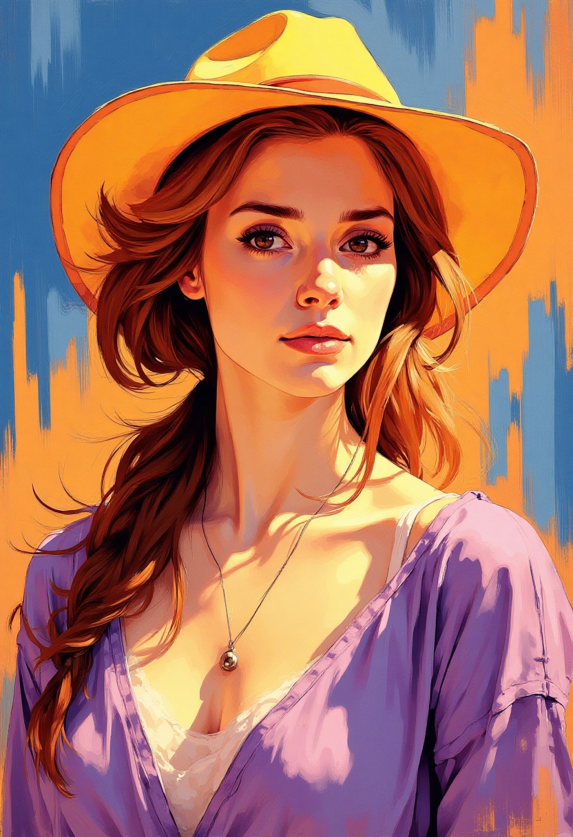 Impressionism,  Shoulder-length portrait of a young woman with long auburn hair,  partly tied on Tensor.Art