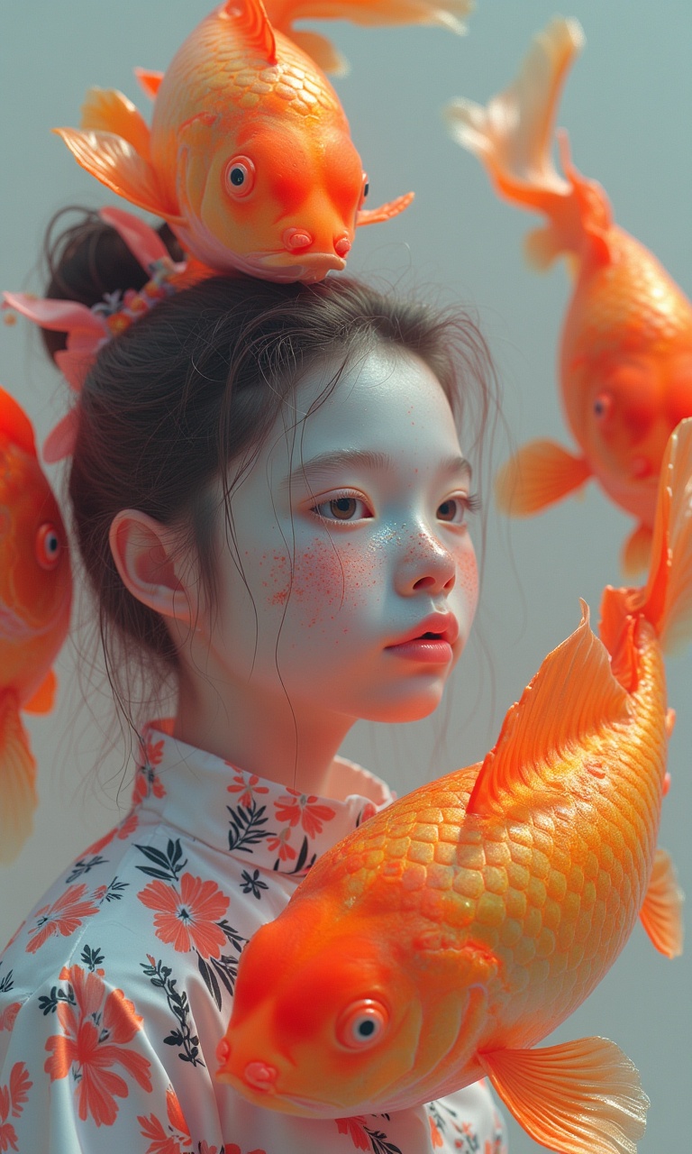 golden fishes and a girl on Tensor.Art