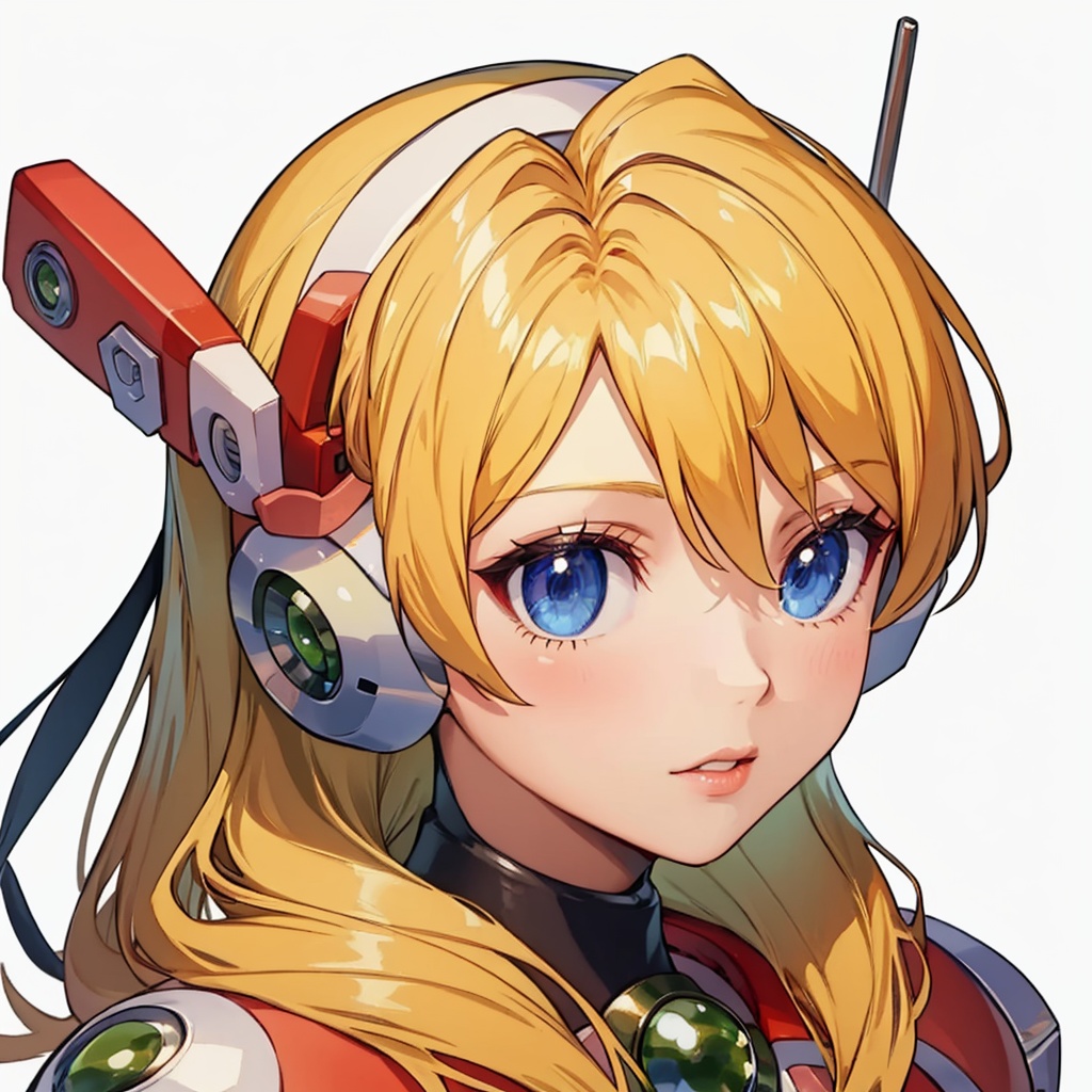 masterpiece,best quality, highly detailed, portrait,close-up,upper body,alia (mega man),1girl,<lora:alia_(mega_man):1>,simple background,white background,