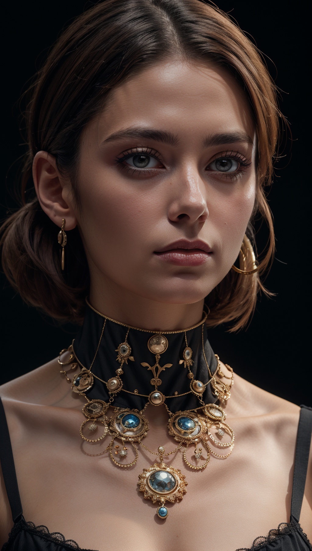 reelmech,  woman looking at viewer,  black background on Tensor.Art