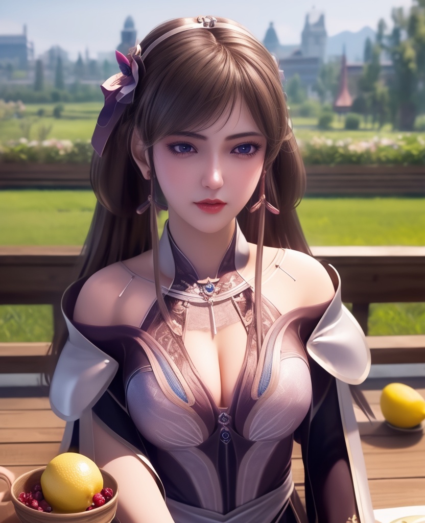 <lora:561-DA-炼气十万年-孔炎:0.8>(,1girl, ,best quality, ),looking at viewer,  ,ultra detailed background,ultra detailed background,ultra realistic 8k cg, ,masterpiece, (( , )),,  fiction,mole, ultra realistic 8k cg, ,      , lemon blossoms,  (cleavage), (), ,,,