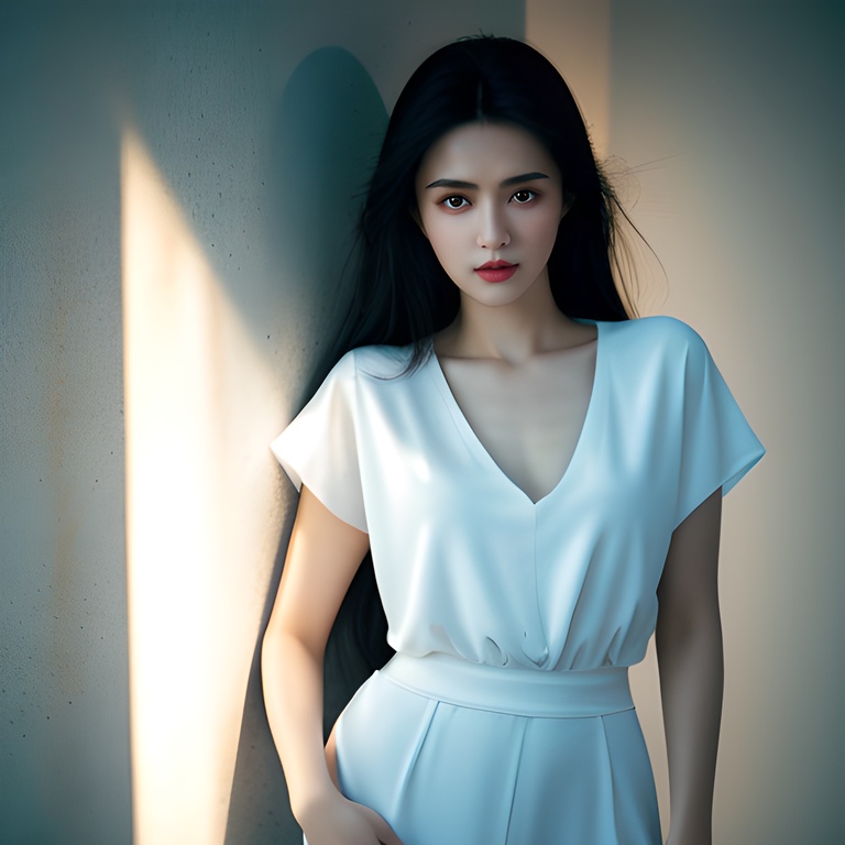1girl,white top,(full body:1.1), (perfect eyes, beautiful face and black eyes:1.3, natural skin), (details:1.1), photorealistic, ultra realistic,32k,RAW photo, 8k uhd, dslr, high quality, film grain,, A photograph showcasing Zhang Jingna's style,(Zhang Jingna's signature style),ethereal and dreamlike subjects,rich and nuanced color palettes,(emotional depth),elegant compositions,artistic lighting, <lora:柒月-超真实高级脸美女:0.8>