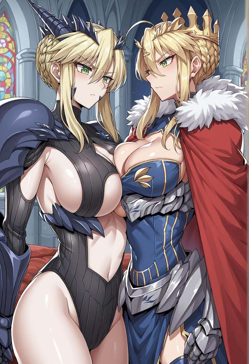 2girls,  symmetrical docking,  serious on Tensor.Art