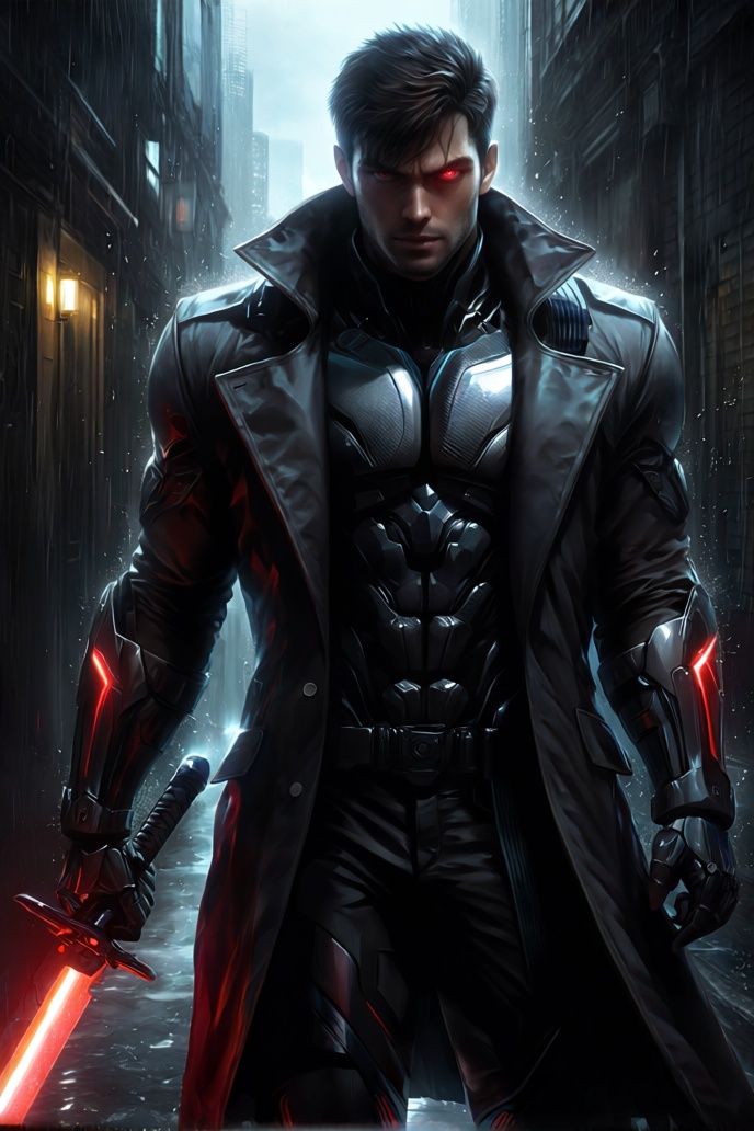1boy,  solo,  cybernetic mercenary on Tensor.Art