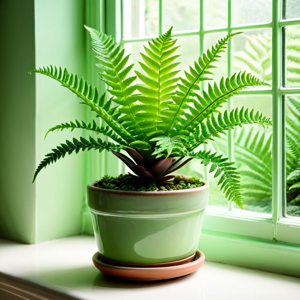 scenevintagreen,  a small potted succulent,  vintage glass conservatory on Tensor.Art