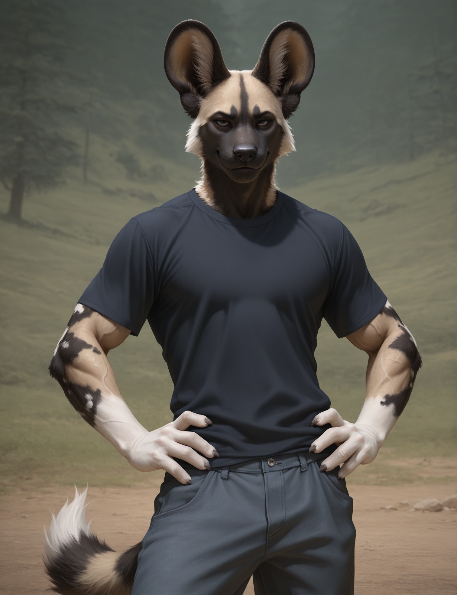 anthro,  african wild dog,  male on Tensor.Art