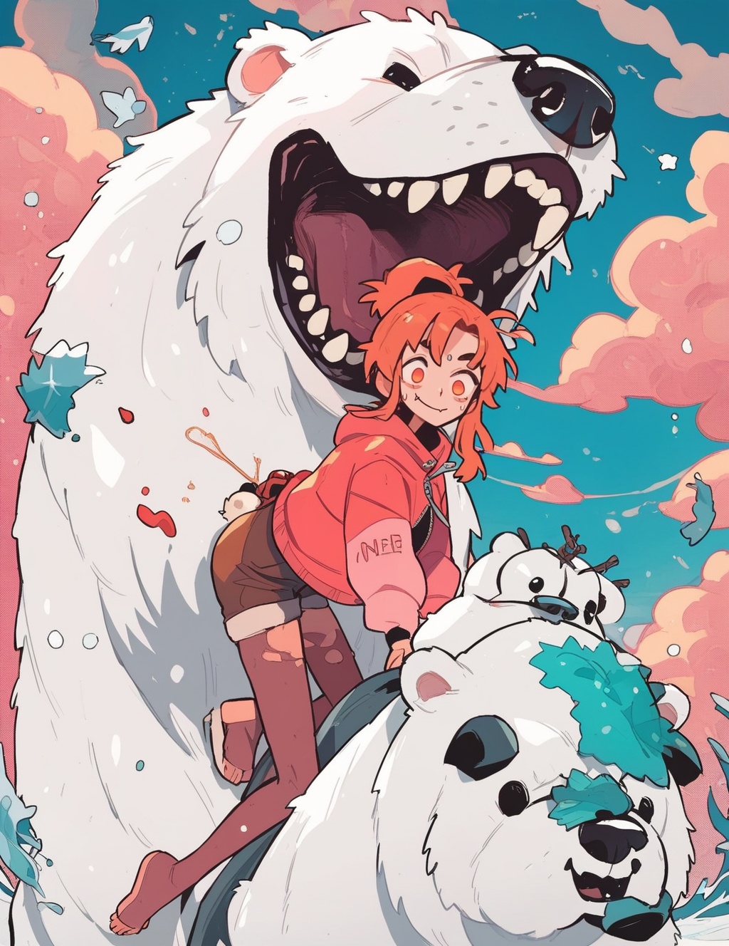 cute woman riding a Polar bear in the Arcticscore_8_up on Tensor.Art