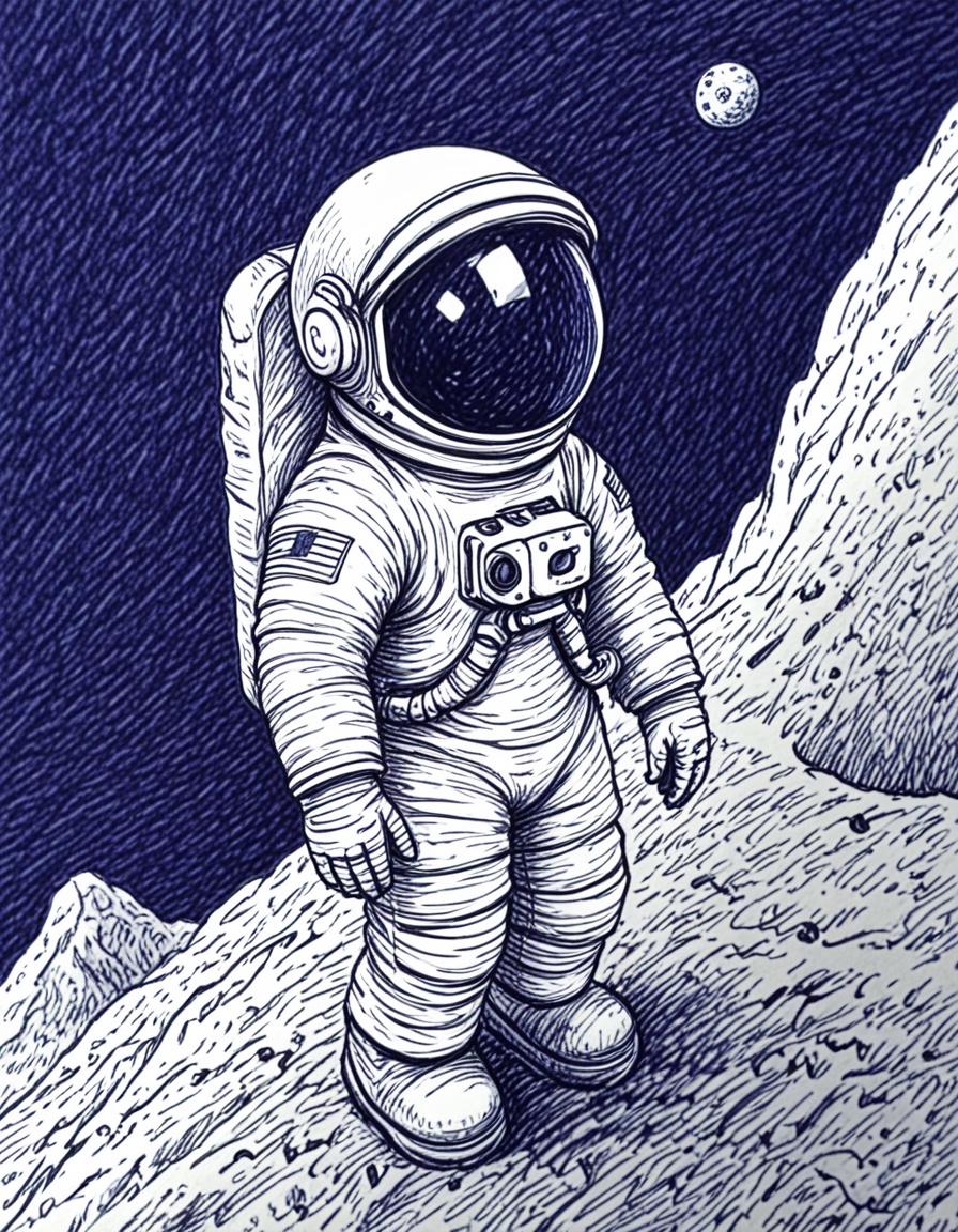 novuschroma42 style astronaut children's book illustration ballpoint pen drawing on Tensor.Art