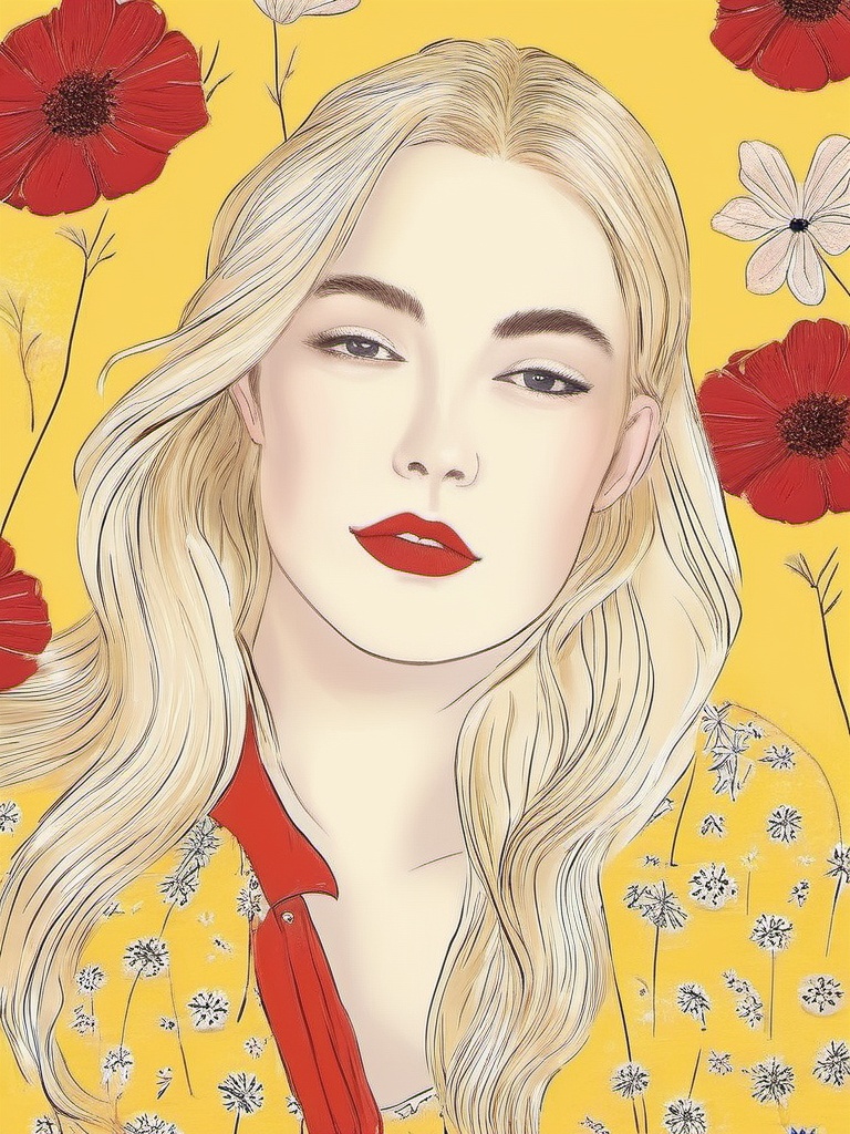 1NK ,  ,  illustration of a young woman with long blonde hair and red lipstick on Tensor.Art