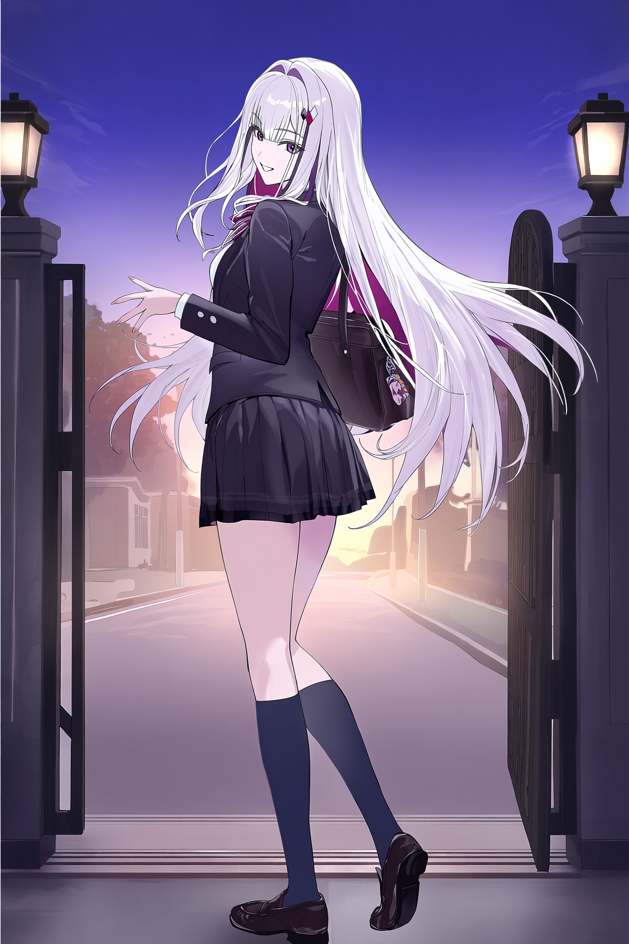 @guchico and @sasa_(sasa_ekakiman),  nihilux (honkai: star rail),  A vertical anime illustration of Nihilux wearing a dark...
