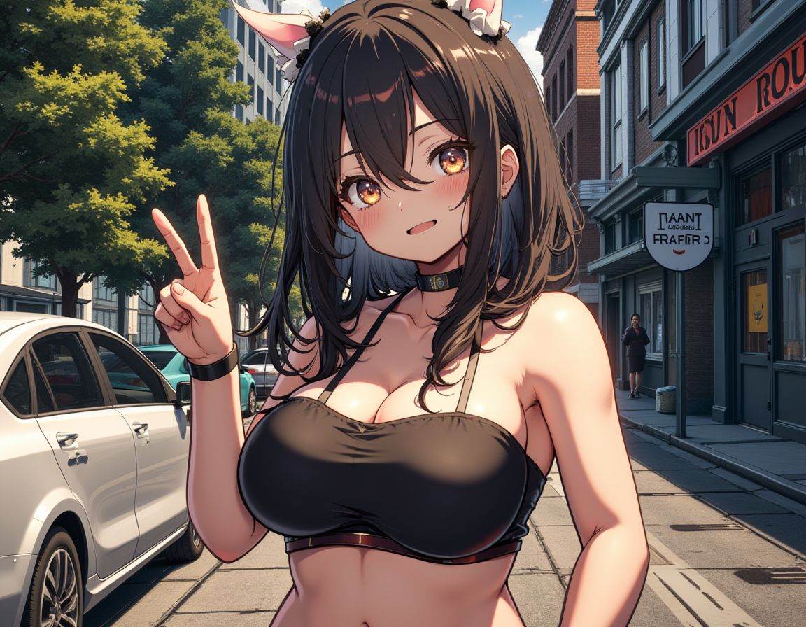 1girl,  peace sign,  tube top on Tensor.Art