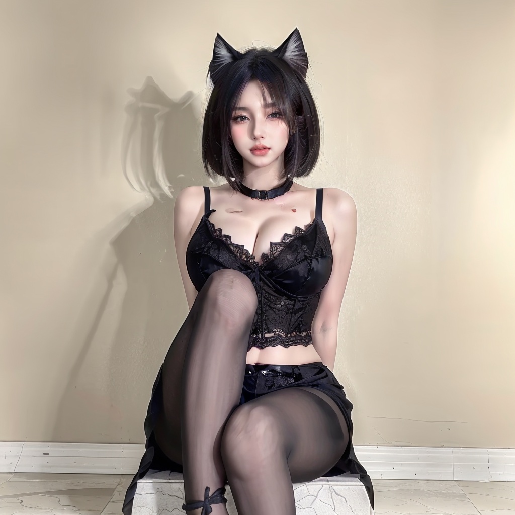 1girl,  black_hair,  large breasts on Tensor.Art