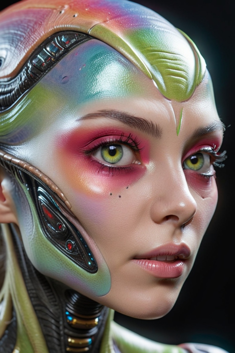 Side close up of a female alien,  metallic multicolor skin,  best quality on Tensor.Art