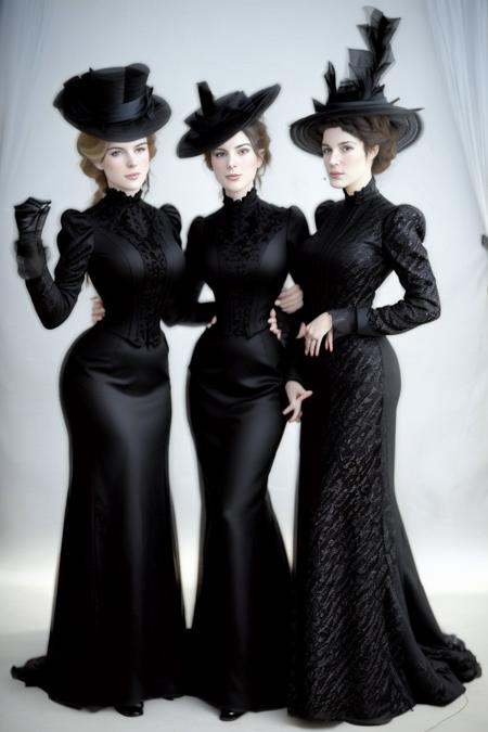 vintage photo of sexy ladies wearing black dresses and hats,  posing 1890_dr3ss on Tensor.Art