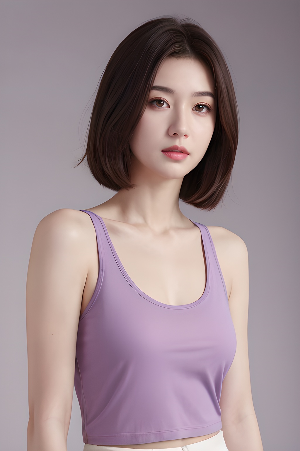<lora:0816_09:0.7>,simple background,****_top,purple,, 1girl,realistic,masterpiece, best quality, photorealistic, HDR,detail
