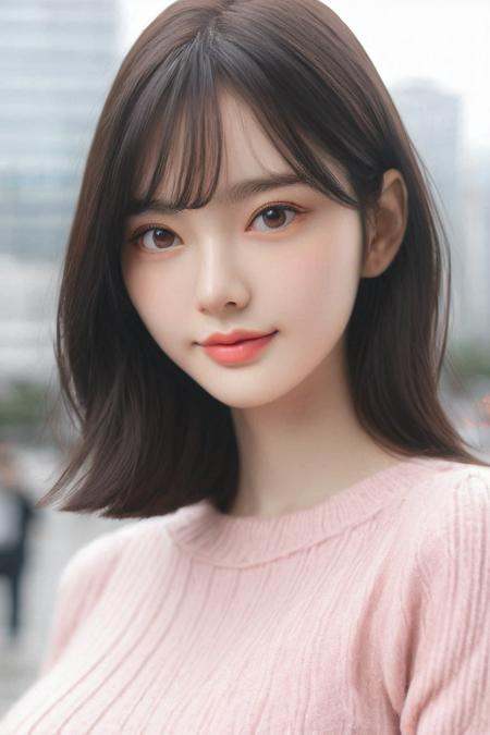 a stunning real large breasts Japanese woman with long,  flowing dark hair,  her piercing gaze directly addressing the vie...