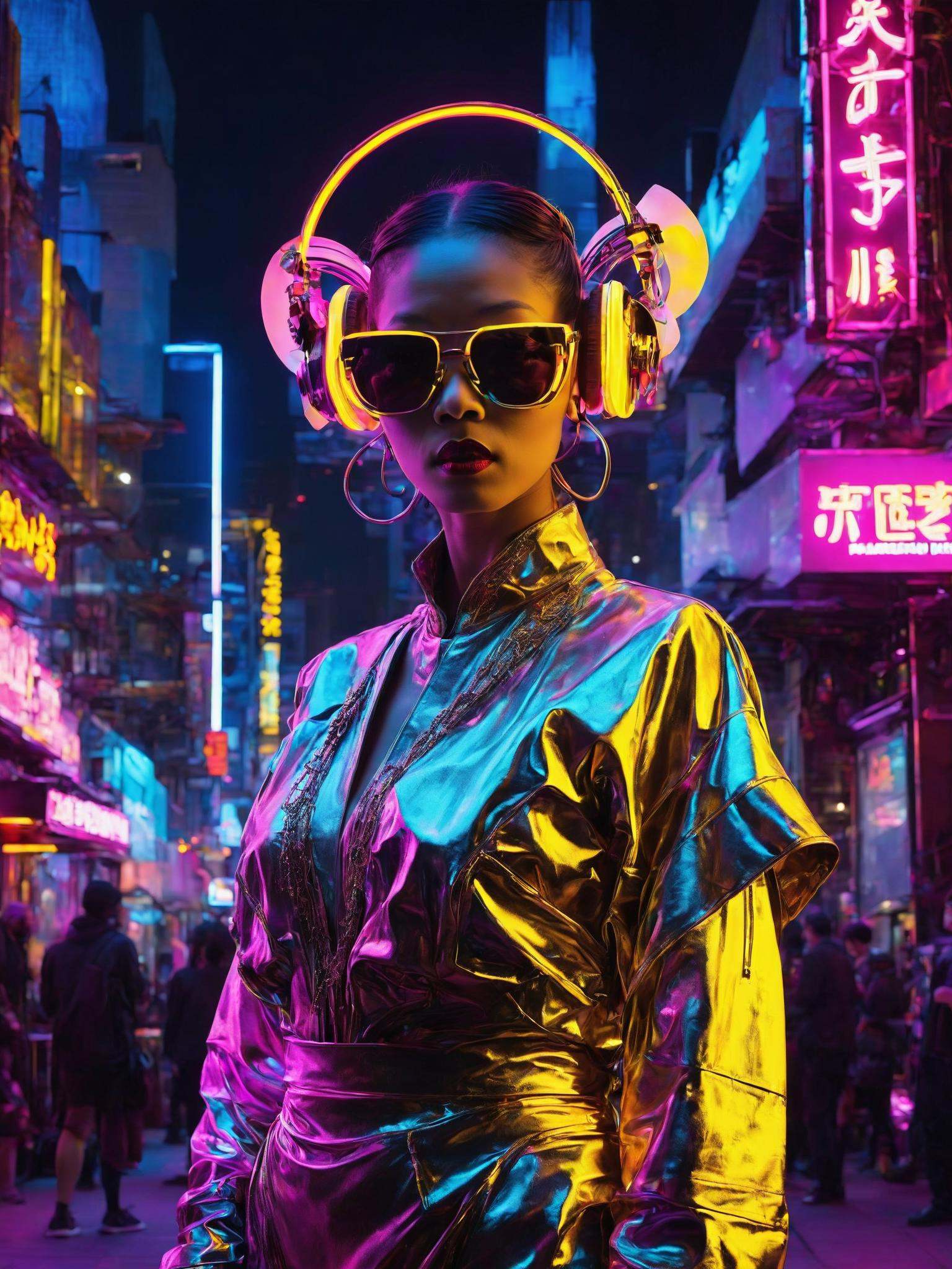 A cyberpunk street performer,  blending the soulful tunes of jazz with Zen philosophy,  mesmerizes audiences in a neon-lit...