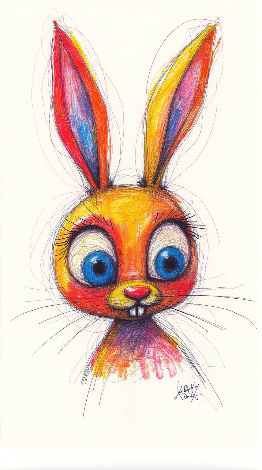 Ballpen_sketching,Vividly Abstract Expression of a Bunny's Face,
