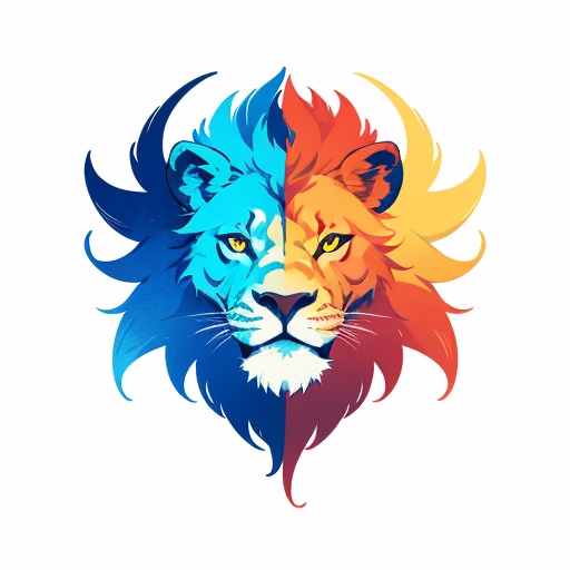 abstract gradient,logo,minimal flat,Design of Abstract logo featuring a Lion head in cyan blue red and orange on a white background.,