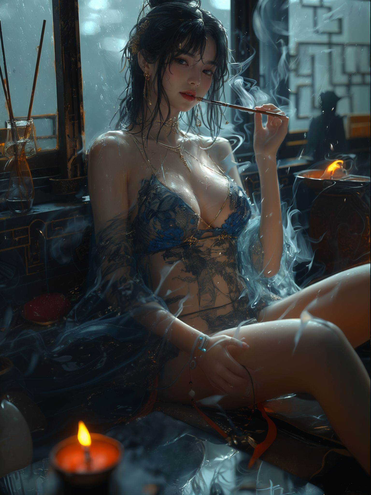 smoking woman,  ultra high resolution,  ((masterpiece))) on Tensor.Art