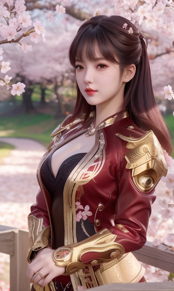 (,1girl, ,best quality, ),looking at viewer, <lora:472-DA-斗罗大陆-梦红尘:0.8> ,ultra detailed 8k cg,ultra detailed background,ultra realistic 8k cg, ,masterpiece, (( , )),, ,science fiction,mole, ultra realistic 8k cg, ,    ,(,cherry blossoms, autumn leaves,perfect cherry blossom,   ), (cleavage),