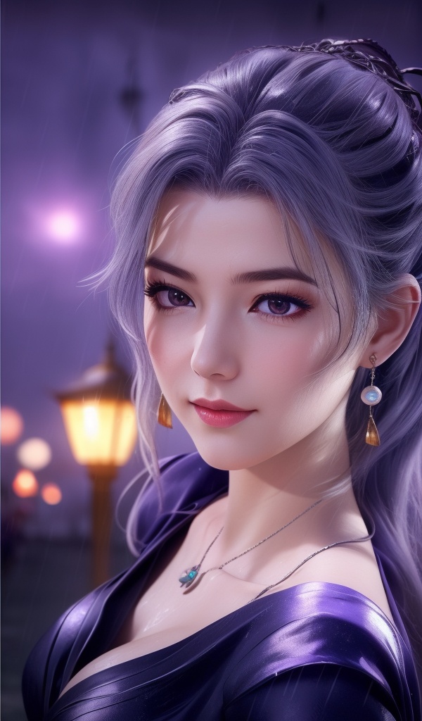 <lora:716-DA-师兄啊师兄-云霄-紫服:0.8>(,1girl, ,best quality, ),looking at viewer, ,ultra detailed 8k cg, ultra detailed background,  ultra realistic 8k cg,          cinematic lighting, cinematic bloom, (( , )),,  , unreal, science fiction,  luxury, jewelry, diamond, pearl, gem, sapphire, ruby, emerald, intricate detail, delicate pattern, charming, alluring, seductive, erotic, enchanting, hair ornament, necklace, earrings, bracelet, armlet,halo,masterpiece, (( , )),,  ,cherry blossoms,(((, night,night sky,lamppost,  ultra high res, (photorealistic:1.4), raw photo, 1girl, , rain, sweat, ,wet, )))(( , ))   (cleavage), (),