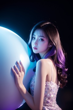 (Masterpiece, Best Picture Quality),Girl,White Dress,(Blue and Purple | Gradient),Light pollution:1.1,