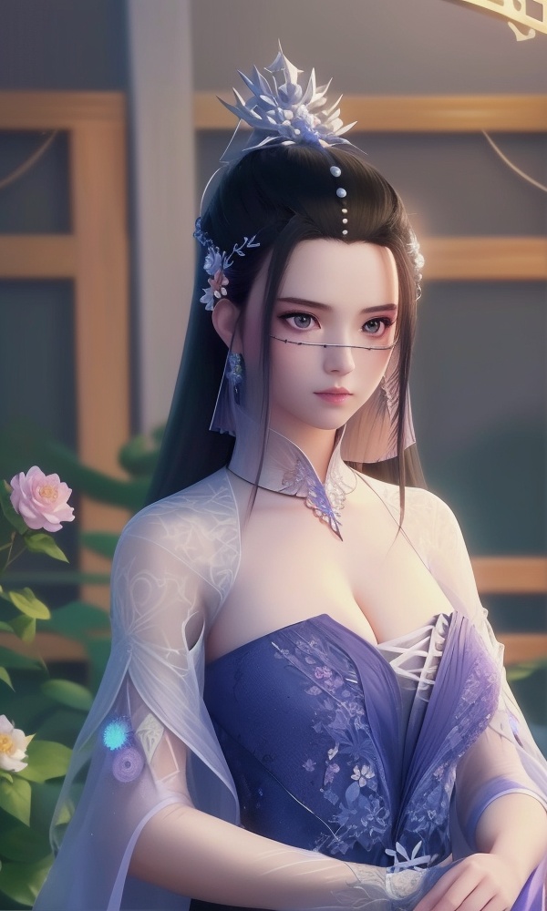 (,1girl, ,best quality, ),looking at viewer, <lora:431-DA-逆天邪神-楚月婵:0.8> ,, ,,anime,(masterpiece, top quality, best quality, official art, beautiful and aesthetic:1.2), (1girl)	, , (cleavage),extreme detailed,(fractal art:1.3),colorful, flowers ,highest detailed,()    (cleavage), (), 