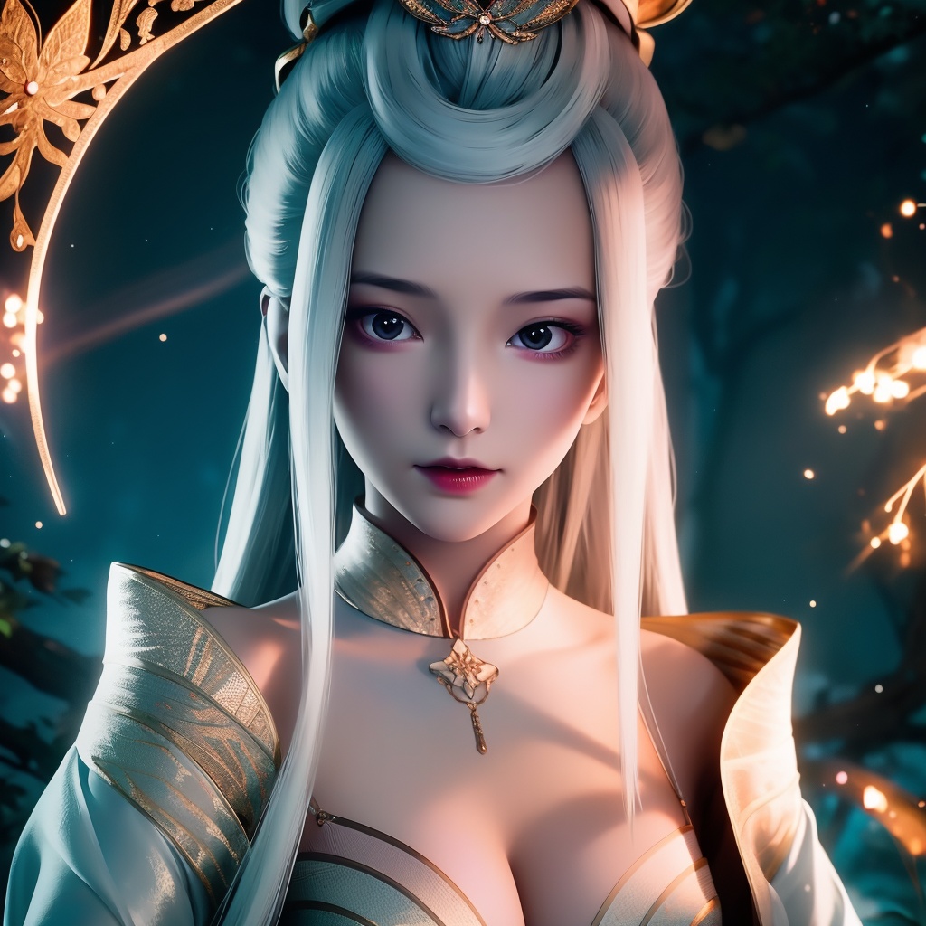 <lora:769-DA-念无双-韩女:0.8>, (,1girl, ,best quality, ),looking at viewer,  ,ultra detailed background,ultra detailed background,ultra realistic 8k cg,(masterpiece:1.2),(best quality:1.2),(ultra detailed:1.2),(official art:1.3),(beauty and aesthetics:0.8),detailed,(intricate:0.8),(highly detailed),(solo),delicate countenance,1girl,fancy,(glassy texture:1.2),(crush:1.2),8k,accessory,tattoo,(transparent:1.1),gown,energy encirclement,instant,in the twinkling of an eye,upper body,woman in a mythical forest, masterpiece, perfect face, intricate details, horror theme, raw photo, photo unp(cleavage),, ,
