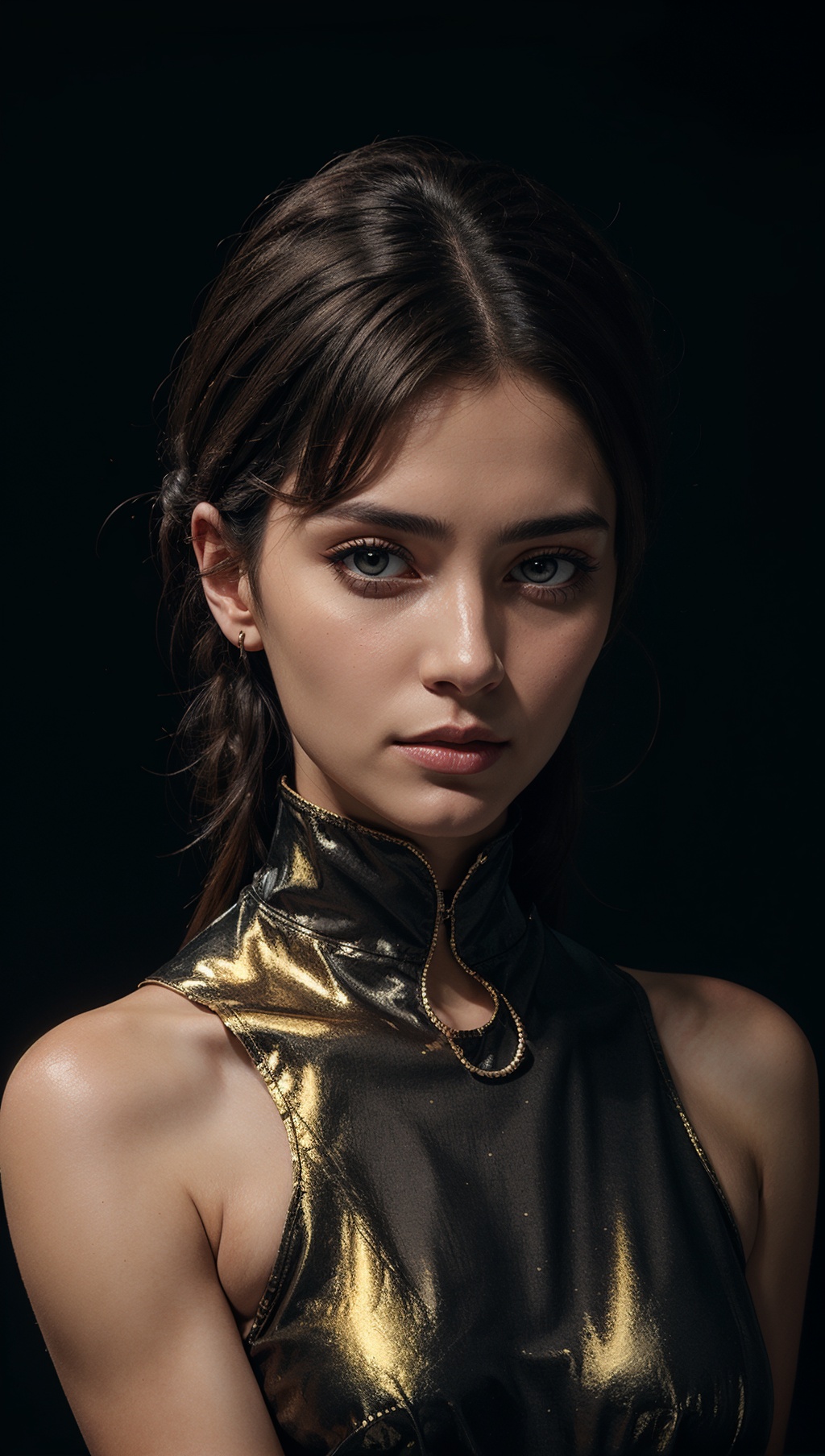 reelmech,  woman looking at viewer,  black background on Tensor.Art