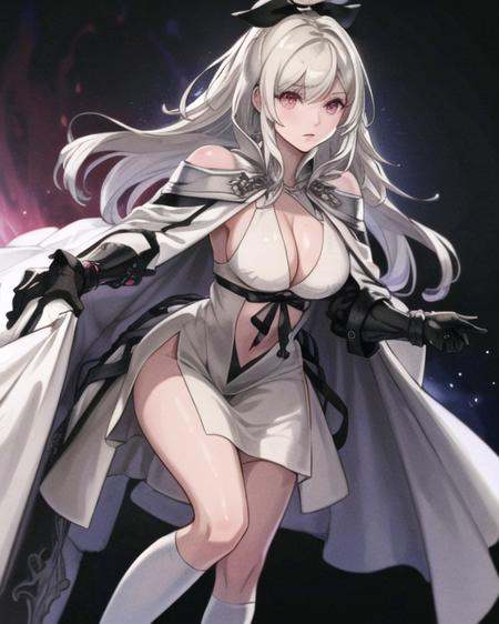 white hair,  pink eyes,  black bow on Tensor.Art