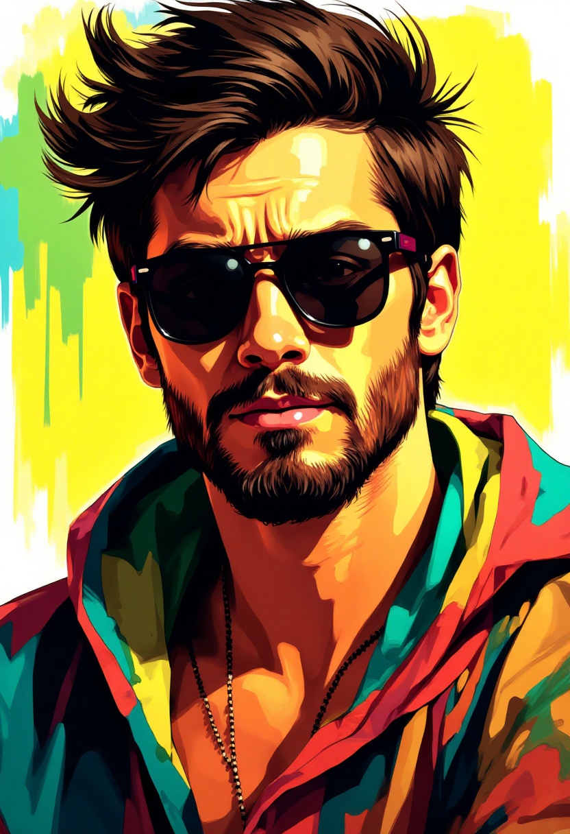 Impressionism,  Half-length male portrait: man with messy dark hair,  beard and mustache on Tensor.Art