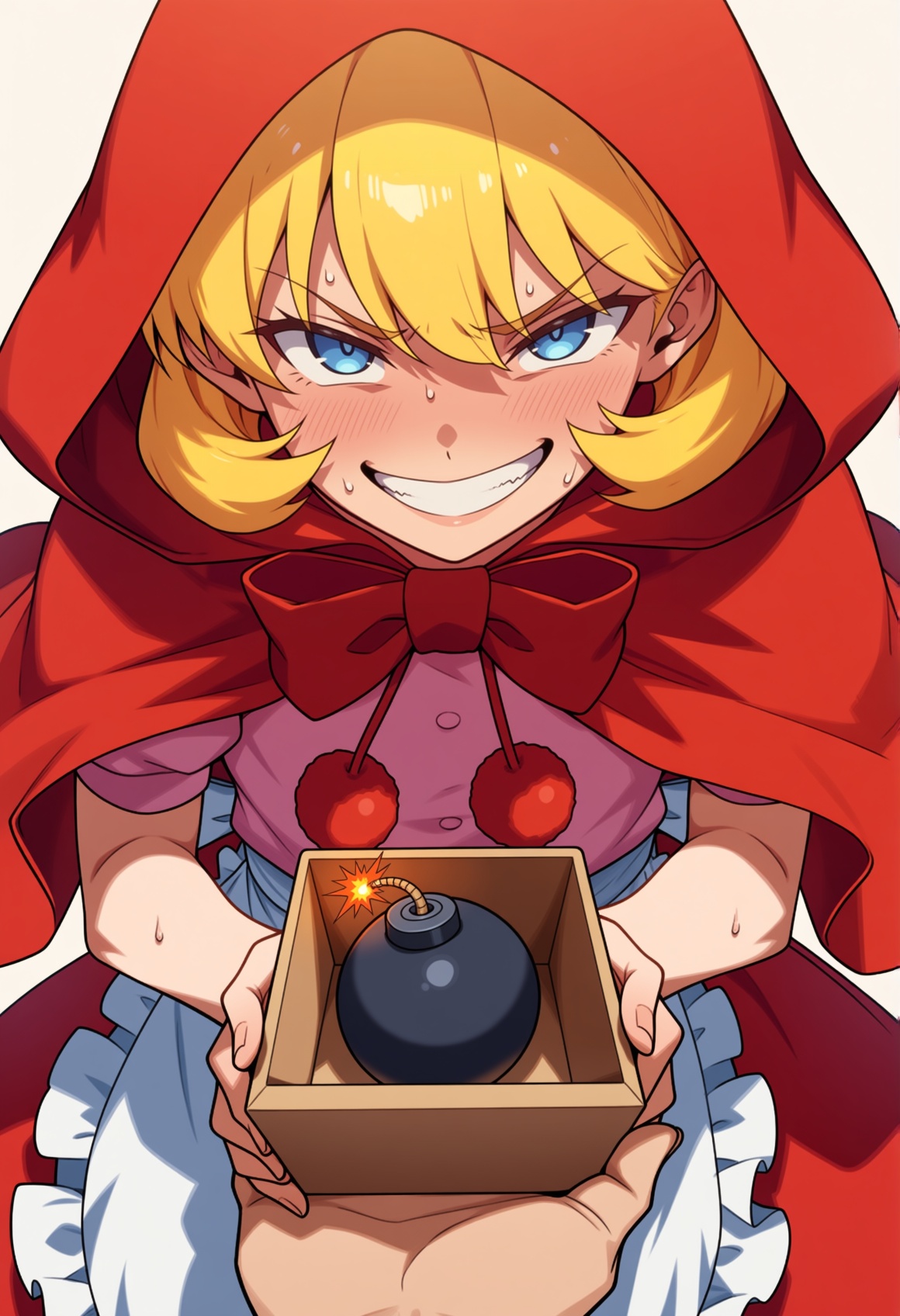 anime screencap,  anime coloring,  pov hand holding small box with a bomb inside on Tensor.Art