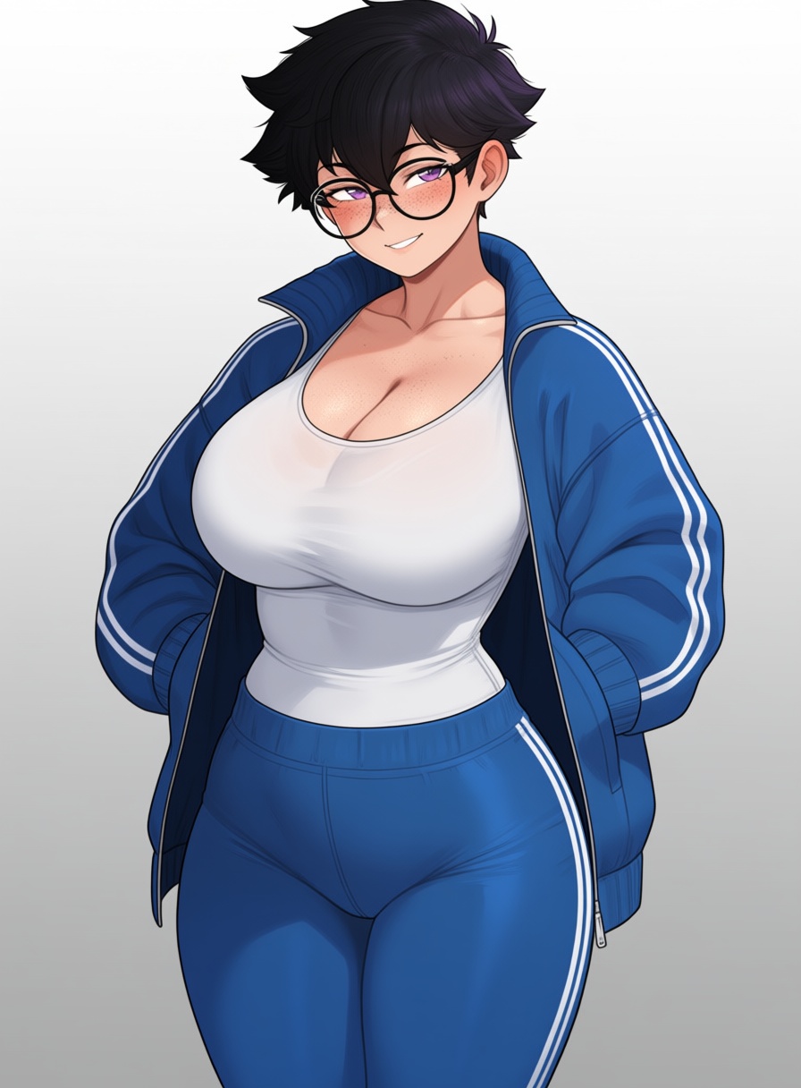 Escriba_Style1girl,  large breasts,  glasses on Tensor.Art