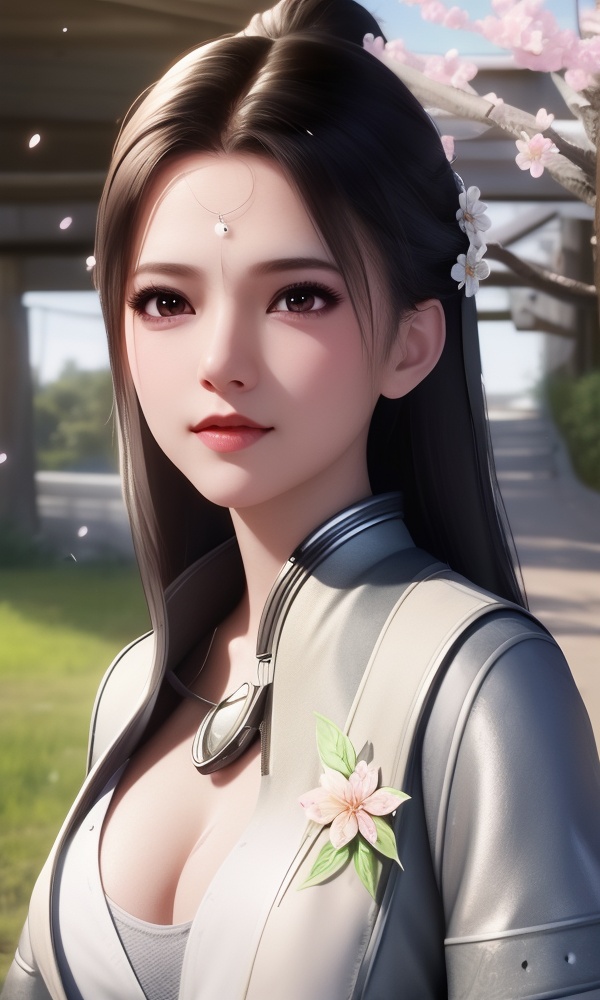 (,1girl, ,best quality, ),looking at viewer, <lora:405-DA-太一剑仙传-孤傲雪:0.8> ultra detailed background,ultra realistic 8k cg,ultra detailed 8k cg,masterpiece,upper body,  (( , )),, ,science fiction,mole, ultra realistic 8k cg, ,    ,outdoors, sun,sunlight, cherry blossoms,      (()), (),