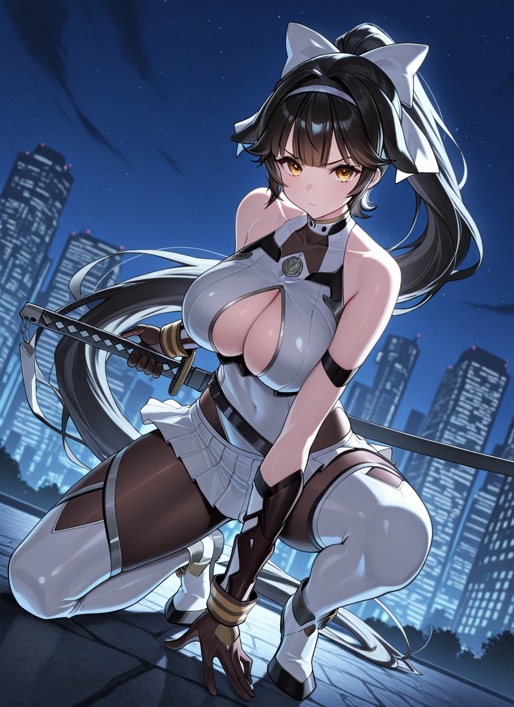 takao \(divine exorcist's blade\) \(azur lane\),  leotard,  sword behind back by sk on Tensor.Art