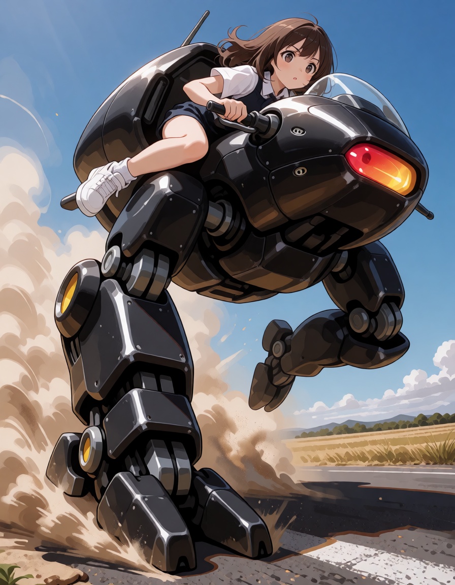 anime,  woman riding a black ROBING,  woman piloting ROBING on Tensor.Art