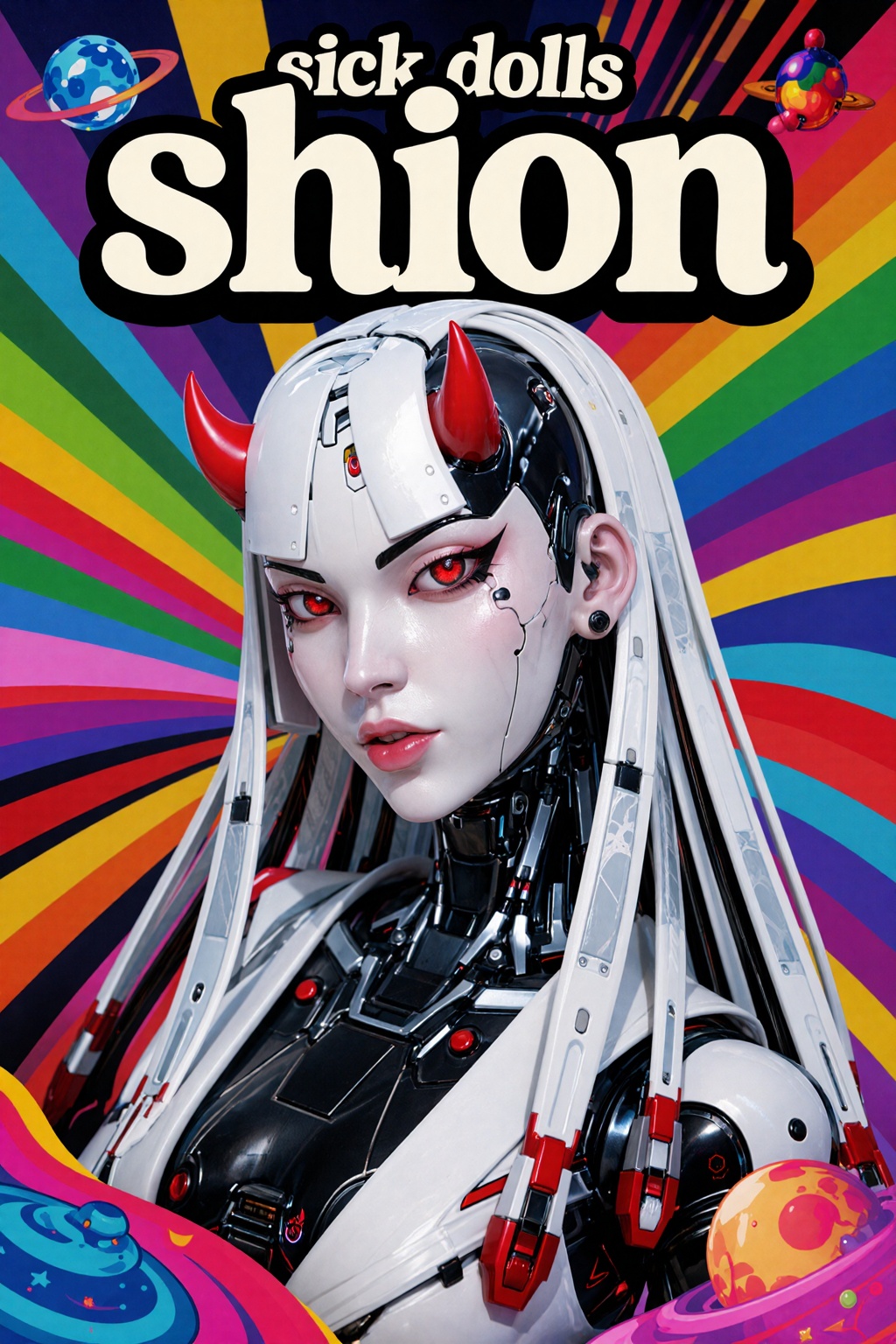shion,  A realistic neon beauty portrait of a young female android,  porcelain white synthetic plastic skin on Tensor.Art