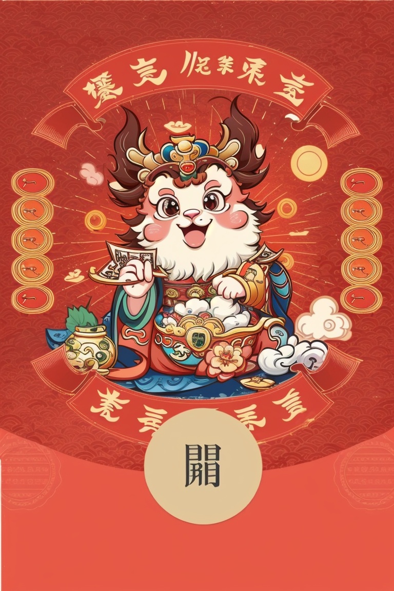 ((HRD, HUD, 8K)),((masterpiece, best quality)), highly detailed,text focus, cover, red theme, red background, monochrome,dragon, chinese zodiac, no humans, solo, looking at viewer, sitting, open mouth, food, blush stickers, flower, comic, new year, lantern, traditional youkai,  <lora:20231230-1703916462255:0.7>