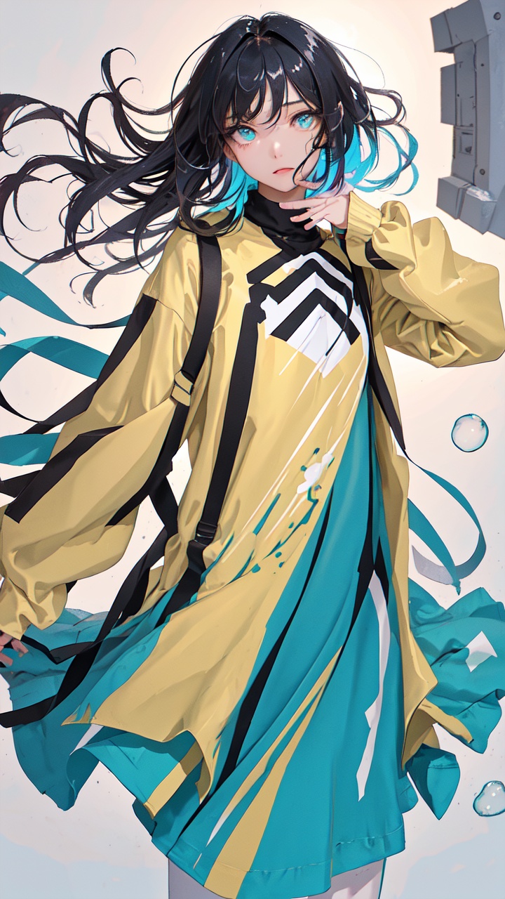 (masterpiece), (best quality), (ultra detailed),(disheveled hair),(illustration),(dynamic angle), (1girl), standing,model,Fashionable clothing,looking at viewer, (interview), (simple background),,beautiful detailed eyes,delicate beautiful face,Floating,(high saturation),(colorful splashes),colorful bubble,(shining),(realistic:1.2)
