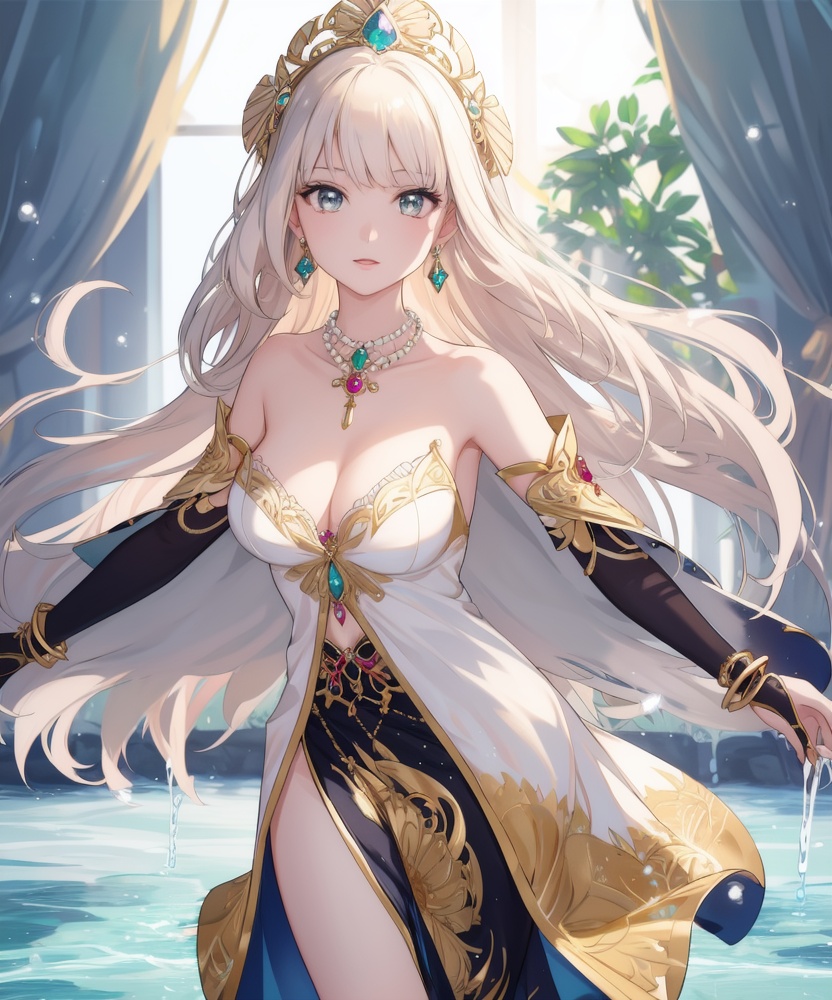 (,1girl, ,best quality, ),looking at viewer, <lora:457-DA-天启姬:0.8> ,ultra detailed background,ultra detailed background,ultra realistic 8k cg,, ,masterpiece,((((1girl, solo,  , solo focus, ,walking on liquid, ))))    (cleavage), (), ,ultra realistic 8k cg,   clean, masterpiece,     cinematic lighting, cinematic bloom, , (( , )),,  , unreal, science fiction, luxury, jewelry, diamond, gold, pearl, gem, sapphire, ruby, emerald, intricate detail, delicate pattern, charming, alluring, seductive, erotic, enchanting, hair ornament, necklace, earrings, bracelet, armlet,,