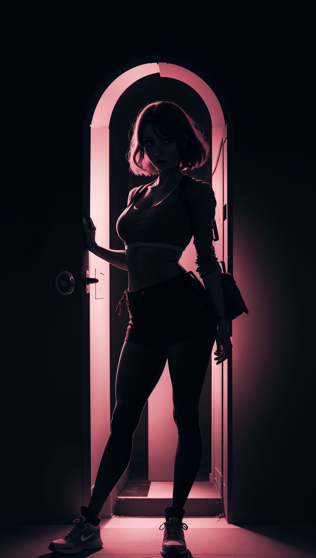woman,  dark background,  blacklight on Tensor.Art