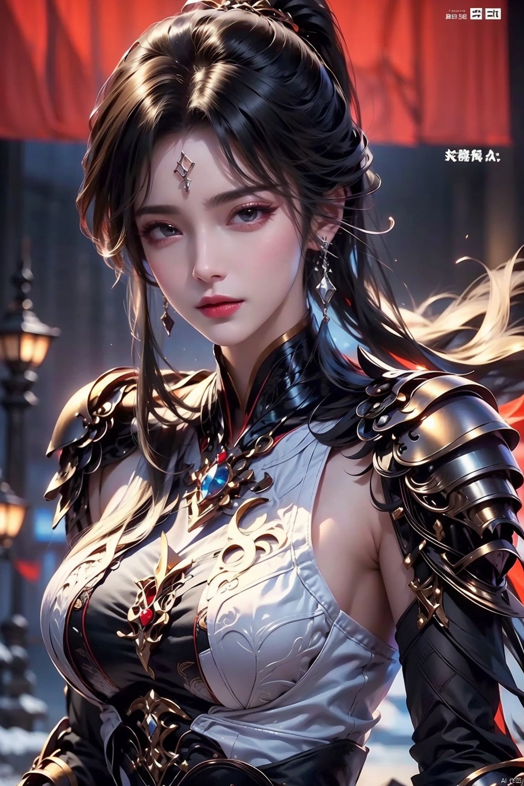 magazine, (cover-style:1.1), fashionable, 1girl,Black armor,Visual impact,A shot with tension,(upper body:1.0),cold attitude, Ear stud,tattoo,, xiaowu<lora:EMS-318506-EMS:0.700000>, <lora:EMS-300715-EMS:0.800000>
