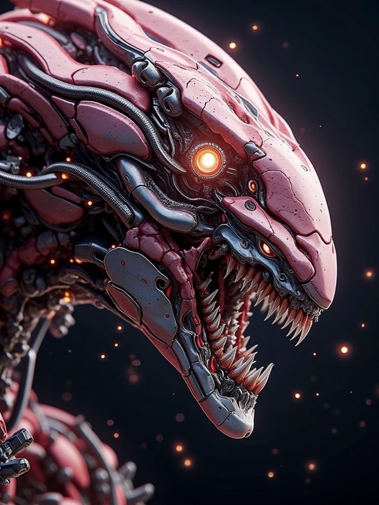 mecha,An extraterrestrial organism, Solo, Yesbian,dynamicposes, ((((Biological cortex surface, muscle bulging, skin surface densely covered with blood vessels)))), it has exquisite functions in science fiction environments, with luminescence, sparks, and lighting, optimal quality, tmasterview, Photorealistic, highly detailed, eccentric, and illusory 5 renderings
