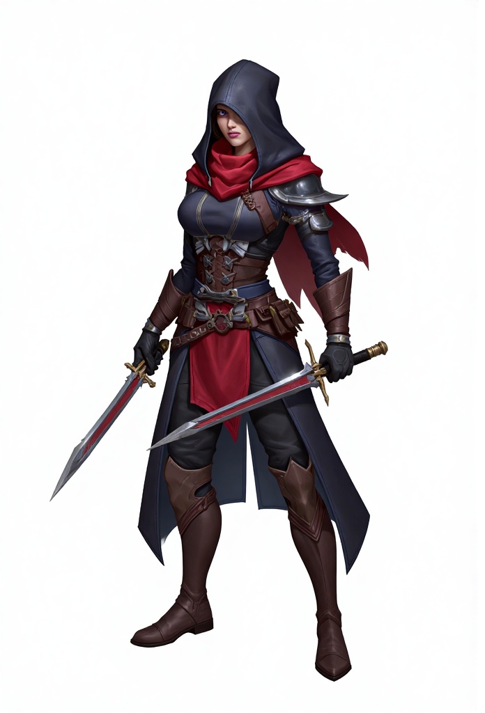 JSYH3,A female assassin holding a short dagger,in optimal quality,with a white background.,