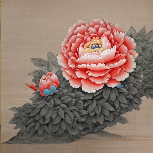 best quality,masterpiec8K.HDR.Intricate details,ultra detailed,8k,masterpiece,best quality,<lora:peony_20240309105539-000009:1>,peony,Traditional Chinese Painting Style,Ink wash painting,
