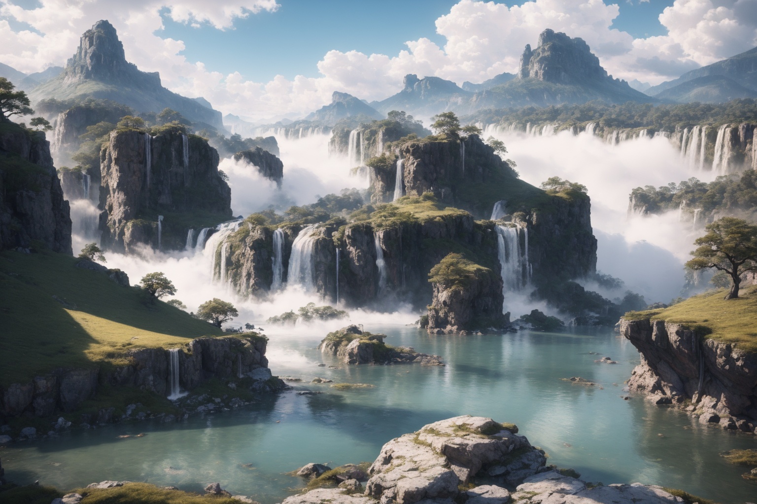<lora:AgainGuofengStyle:1>,AgainGuofengStyle, scenery, no humans, outdoors, water, cloud, sky, mountain, waterfall, tree, rock, cliff, river, fog, nature, cloudy sky, landscape, day, sunlight